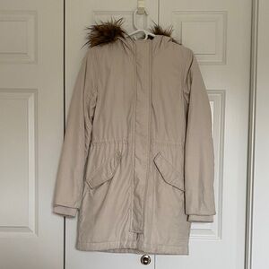 Abercrombie & Fitch Cream Faux Fur Hooded Coat